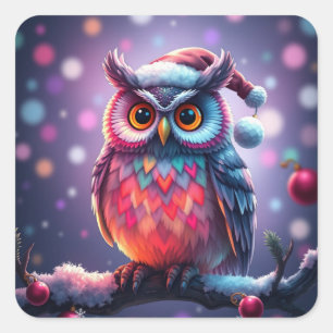 Colourful Festive Christmas Owl Stickers