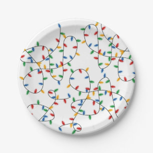 Colourful Festive Christmas Party Lights Paper Plate