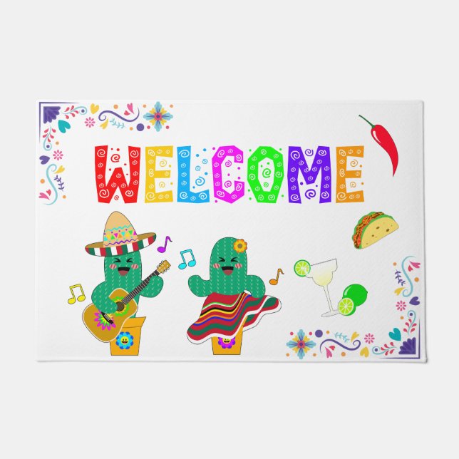 Colourful Festive Cinco de Mayo 2025 Dancing Cactu Doormat (Front)