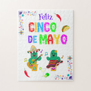 Colourful Festive Cinco de Mayo 2025 Dancing Cactu Jigsaw Puzzle
