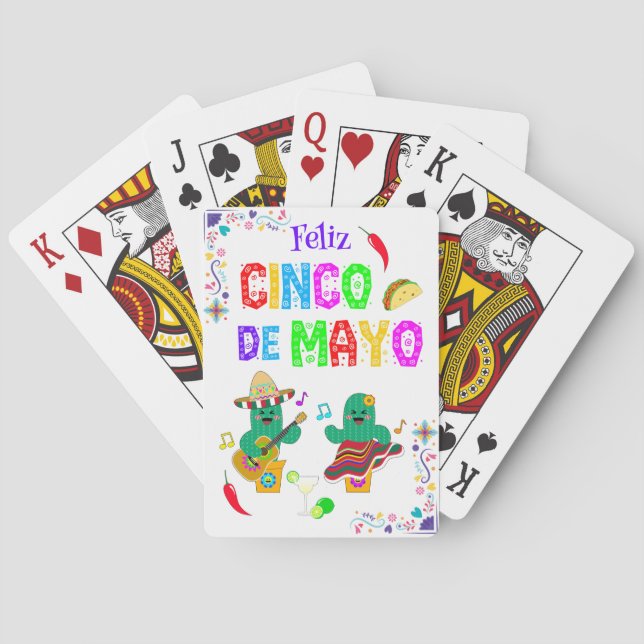Colourful Festive Cinco de Mayo 2025 Dancing Cactu Playing Cards (Back)
