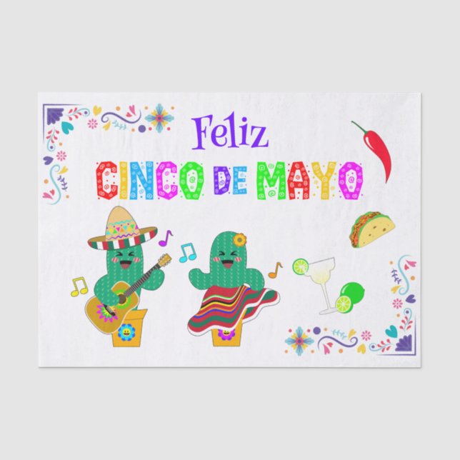Colourful Festive Cinco de Mayo 2025 Dancing Cactu Tissue Paper (Front)