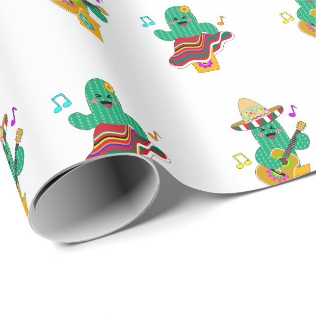 Colourful Festive Cinco de Mayo 2025 Dancing Cactu Wrapping Paper (Roll Corner)
