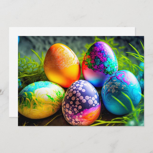 Colourful Festive Decorative Eggs Holiday Card (Front/Back)