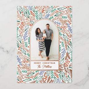 Colourful Festive Floral Photo Arch Christmas Foil Holiday Card