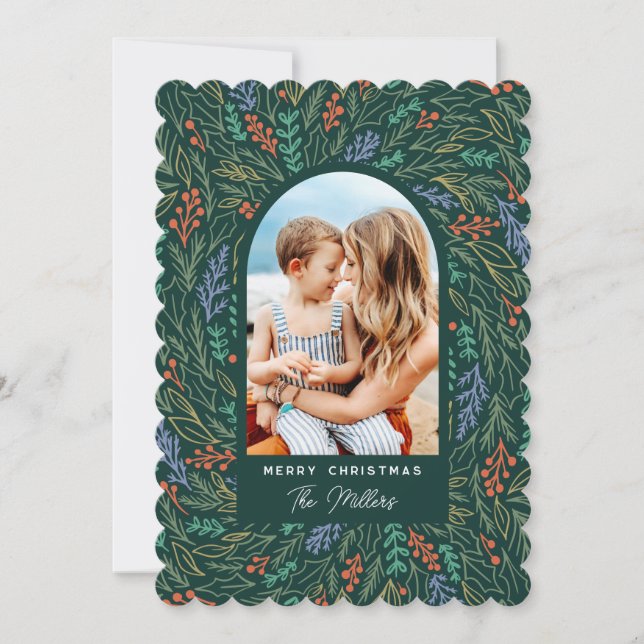 Colourful Festive Floral Photo Arch Christmas Holiday Card (Front)