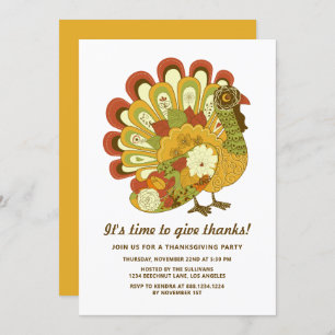 Colourful Festive Floral Turkey Thanksgiving Dinne Invitation