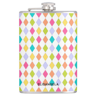 Colourful Festive Geometric Pattern With Name Hip Flask