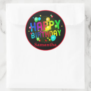 Colourful Festive Happy Birthday Customisable  Classic Round Sticker