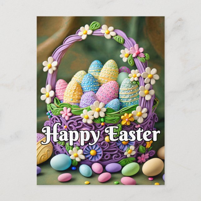 Colourful Festive Happy Easter Basket Postcard (Front)