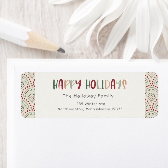 Colourful Festive Holiday Return Address Envelope Label (Insitu)