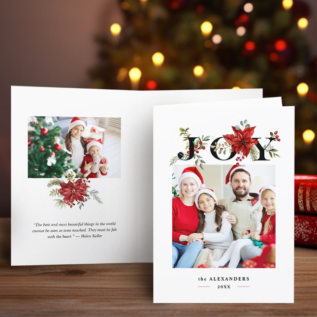 Colourful Festive Joy w/Poinsettias and Berries Holiday Card (Creator Uploaded)