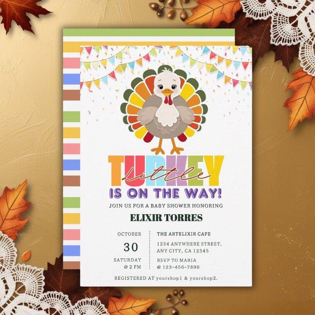 Colourful Festive Little Turkey Baby Shower Invitation (Creator Uploaded)