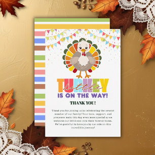 Colourful Festive Little Turkey Baby Shower Thank You Card