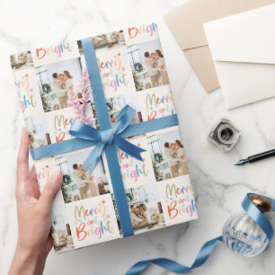 Colourful Festive Merry and Bright Photo Christmas Wrapping Paper
