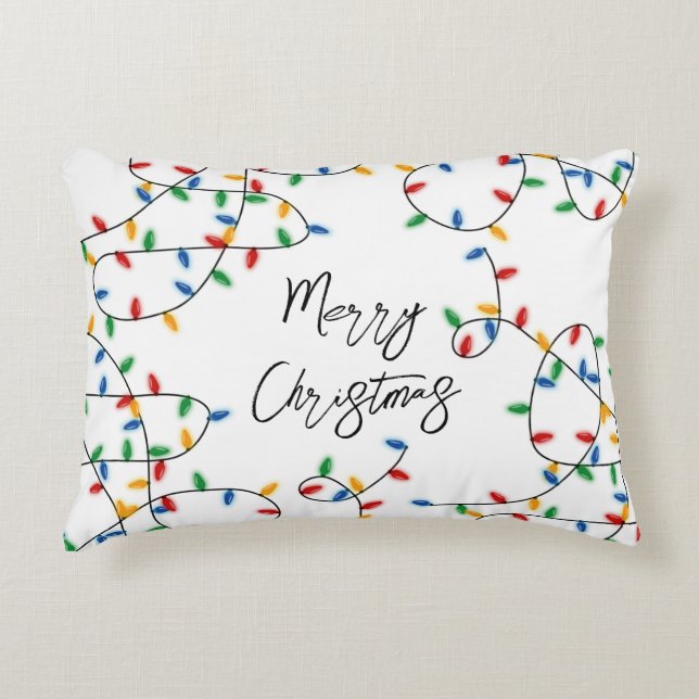 Colourful Festive Merry Christmas Lights Pattern  Decorative Cushion (Front)