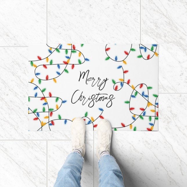 Colourful Festive Merry Christmas Lights Pattern   Doormat (Indoor)