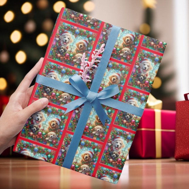 Colourful Festive Merry Christmas Pet Dogs Pattern Wrapping Paper (Creator Uploaded)