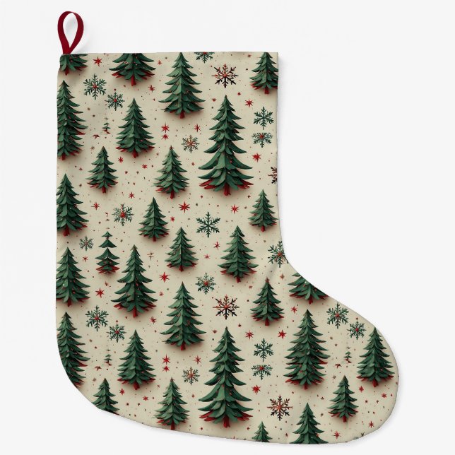 Colourful Festive Pattern Large Christmas Stocking (Front)