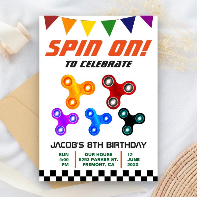 Colourful Fidget Spinner Kids Birthday Party Invit Invitation (Creator Uploaded)