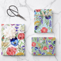 Colourful Field Flowers Wrapping Paper Set Provenc