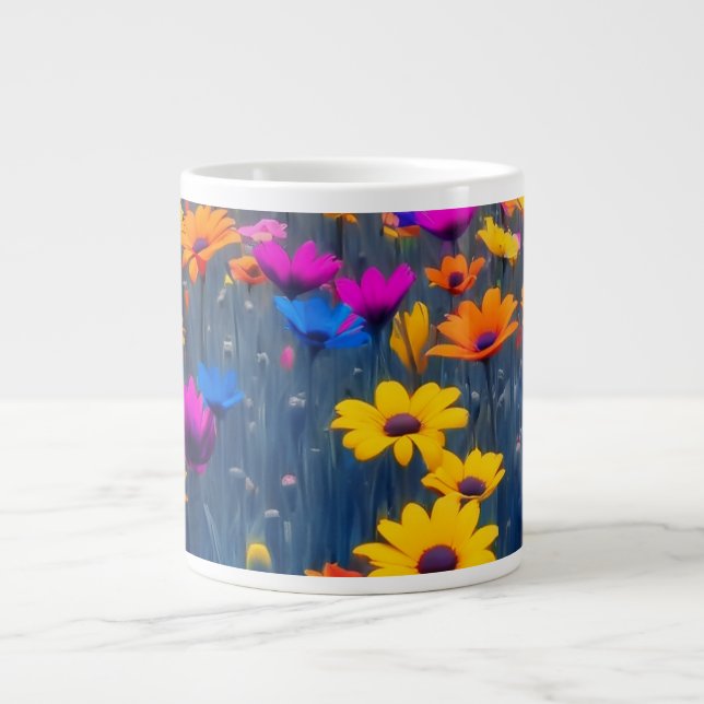 Colourful Field Of Flowers Large Coffee Mug (Front)