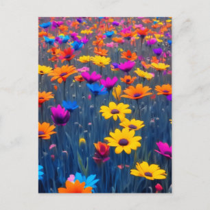 Colourful Field Of Flowers Postcard