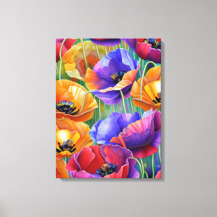 Colourful Field of Poppies Art Canvas Print