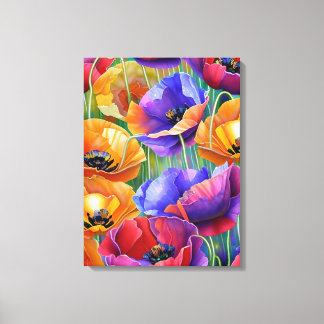 Colourful Field of Poppies Art Canvas Print