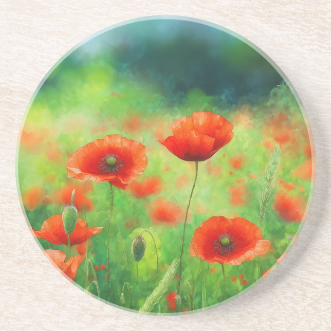 Colourful Field with Poppies Coaster (Front)