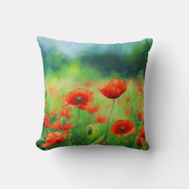Colourful Field with Poppies Throw Pillow (Front)