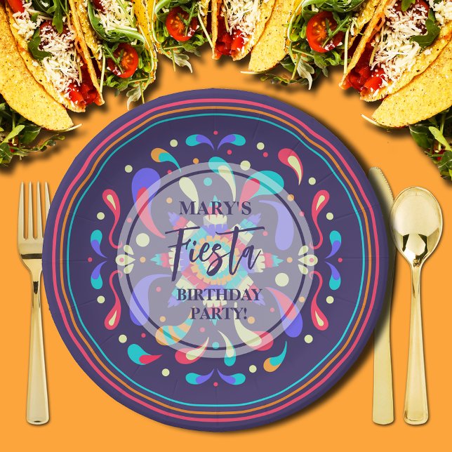 Colourful Fiesta Blue Paper Plate (Colorful Fiesta Blue Birthday Paper Plates)