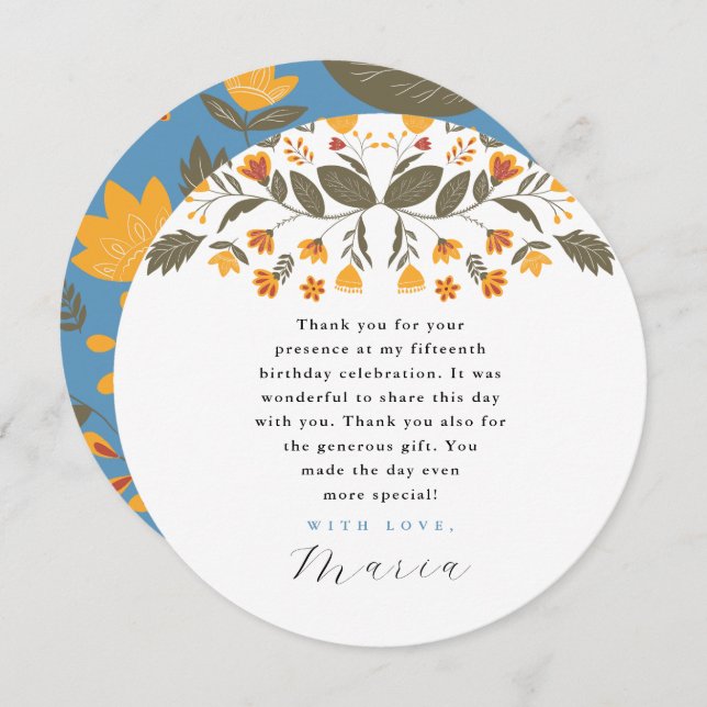 Colourful Fiesta Botanical 15th Birthday Thank You Invitation (Front/Back)