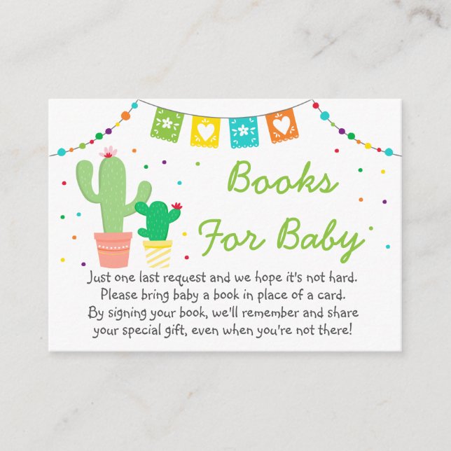 Colourful Fiesta Cactus Baby Shower Book Request Enclosure Card (Front)