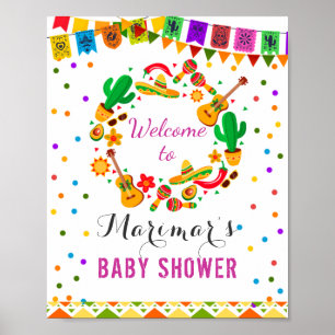 Colourful Fiesta Culture Cactus Baby Shower Welcom Poster