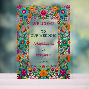 Colourful Fiesta Floral Embroidery Wedding Welcome Acrylic Sign