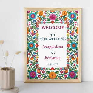Colourful Fiesta Floral Embroidery Wedding Welcome Poster