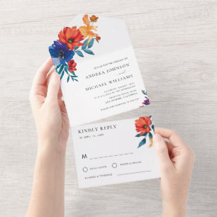 Colourful Fiesta Floral Mexican RSVP Wedding All In One Invitation