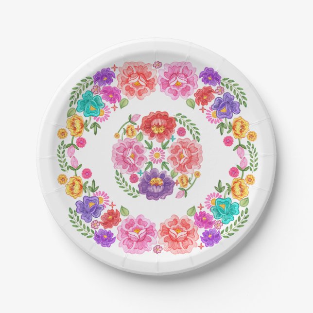 Colourful Fiesta Floral Pattern Mexican Senorita Paper Plate (Front)