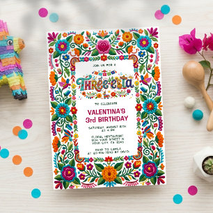Colourful Fiesta Floral Three-esta Third Birthday Invitation