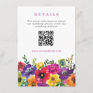 Colourful Fiesta Flowers Wedding Website QR Code Enclosure Card