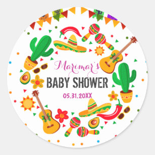 Colourful Fiesta Mexican Culture Cactus Baby Showe Classic Round Sticker