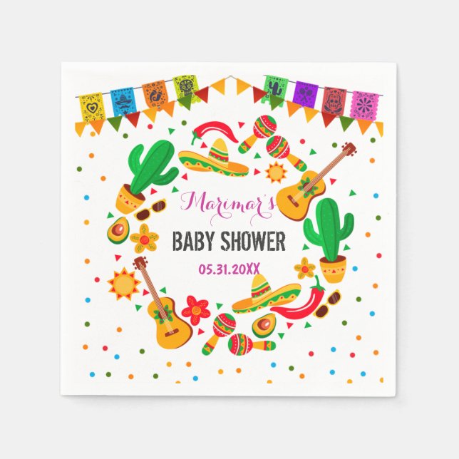 Colourful Fiesta Mexican Culture Cactus Baby Showe Napkin (Front)