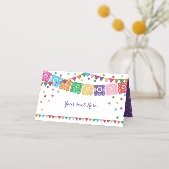 Colourful Fiesta Mexican Floral Confetti Party Place Card (Front)