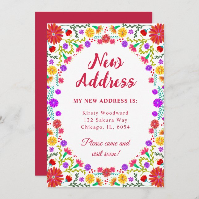 Colourful Fiesta Mexican Floral New Address Announcement (Front/Back)
