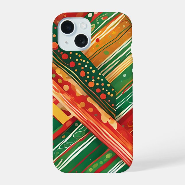 colourful fiesta patchwork kitchen towel iPhone 15 case (Back)