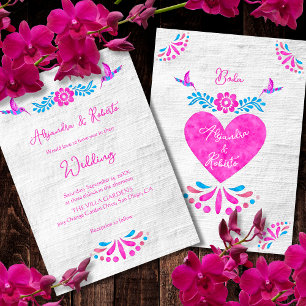 Colourful Fiesta Pink Heart Mexican Wedding Invitation