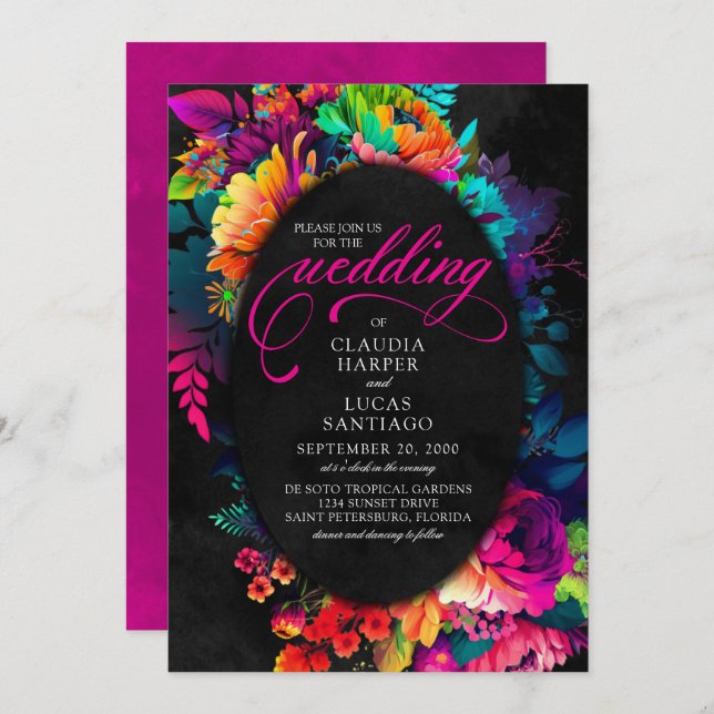 Colourful Fiesta Watercolor Floral Wedding Invitation (Front/Back)