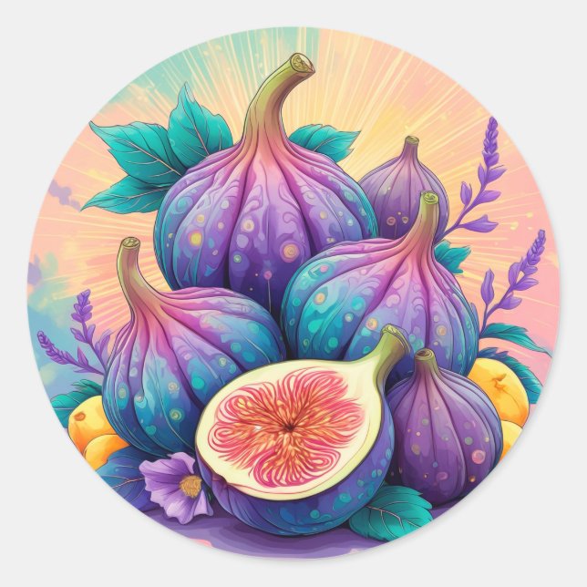 Colourful fig classic round sticker (Front)