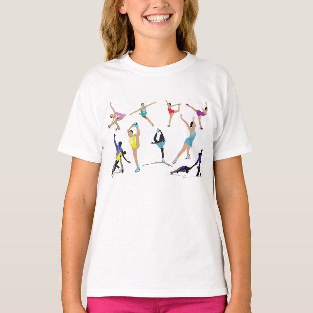 Colourful Figure Skating Ice Skaters in Motion T-Shirt (Front)